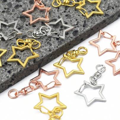 Zinc Alloy Pentagram Keychain With Oval Split Ring, Star Hook Clasp, DIY Jewelry Accessories