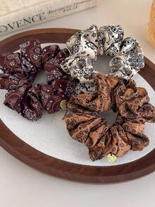 1 pièce Chouchou à imprimé floral vintage de noix de cajou, élastique à cheveux, support de queue de cheval polyvalent, élastiques à cheveux, bandes en caoutchouc pour cheveux, corde à cheveux