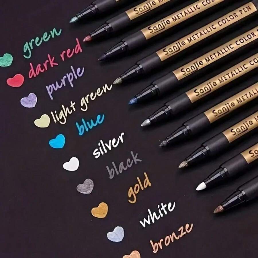 10支金属马克笔 - 混合颜色，防水，中号笔尖，适用于塑料表面，成人绘画 - 树脂模具防墨，贺卡，邀请函，工艺品，美术用品，适合涂鸦，绘画艺术，工艺品，圣诞节和复活节礼物，以及返校用品。