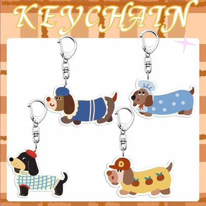 Llavero de Dachshund de acrílico 2D, llavero de animal de dibujos animados lindo, colgante de bolso, decoración colgante de coche, decoración de vaqueros, regalo de cumpleaños, recuerdo de fiesta