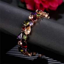 1 Pc Elegant Rose Gold Plated Multicolor Cubic Zirconia Classic Tennis Bracelet For Women Jewelry Gift