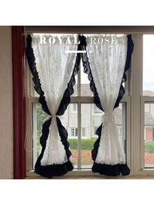 1pc Vintage Rococo Style Black Ruffled Lace Edged Curtain Panel For Bedroom, Living Room, Kitchen, High-End Sheer Drapery, Suitable For Home Decor, All Seasons - Multicolor - View 13