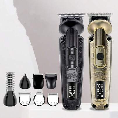1pc USB Rechargeable 5W Vintage Electric Hair Clipper 8-In-1 Barber Engraving Electric Shaver Washable Hair Trimmer For Men