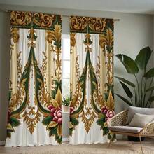 2 buc perdele de lux cu model floral auriu și verde, perdele în stil american, perdele imprimate din fibră de poliester, potrivite pentru camere de zi, perdele lavabile la mașină, perdele cu buzunare la bară