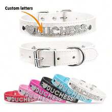 Customized PU Leather Dog Collar With Rhinestone Heart-Shaped ID Tags, Fashionable Pet Accessory For Small To Medium Breed Dogs - White - View 10