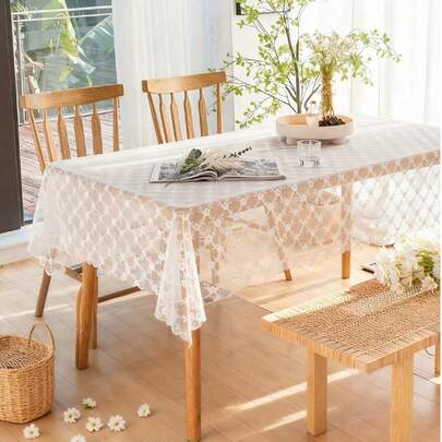 1pc Delicate Floral Lace Embossed Tablecloth, Suitable For Home Decor And Daily Use
