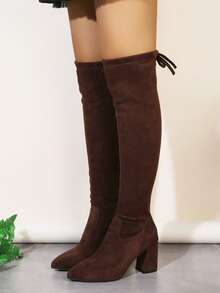 女士高跟长靴，粗跟过膝长靴，显瘦效果，秋冬 - 棕色 - 查看 3