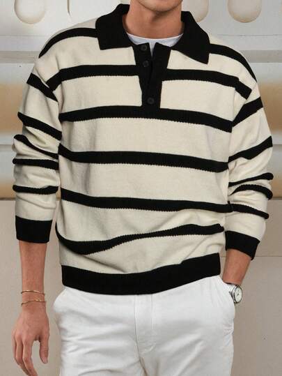 Pull ample à manches longues et col V rayé, style de rue américain polyvalent, convient pour le printemps, l'automne et l'hiver