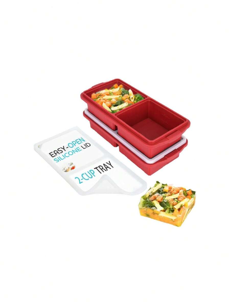 Silicone Freezer Tray With Lid-Soup Freezer Container Molds-2-Cup Extra Large Ice Cube Tray-Makes 4 Perfect 500ml Portions Cubes, For Freezing Soup,Stews,Sauces.Oven&Dishwasher-(2-Pack),24824142 - 駝色 - 查看 1