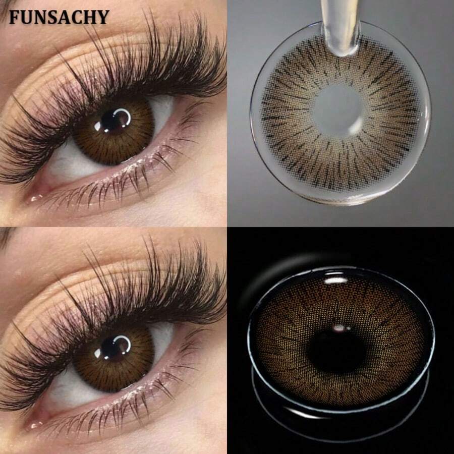 FUNSACHY 1副黑色隐形眼镜适合大眼睛巧克力色学生佩戴隐形眼镜年用软性镜片
