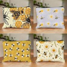 Sac de maquillage imprimé avec motif mignon de miel et fermeture éclair. Sac de cosmétiques et de toilette au style boho floral. Sac réutilisable pour médicaments, sac de rangement pour stylos et accessoires esthétiques animaux. Sac de rangement pour le maquillage et les voyages. Pour l'école, la décoration d'été, le rangement de collations. 23 cm x 15 cm