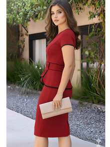 Red White Midi Dress With Bow And Bow, Wholesale Promotion - 紅色 - 查看 2