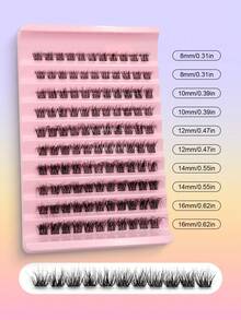 Asiteo 110片装 D型卷翘蓬松貂毛假睫毛，浓密纤长猫眼假睫毛簇，化妆必备 - 黑色 - 查看 6