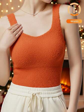 1pc Thermal Vest For Women With Chest Pad And Fleece Halter Vest Lamb Fleece Warm Base Shirt Autumn And Winter Free Wear Bra Integrated With Fashion Everything Match The Trench Coat Padded Jacket