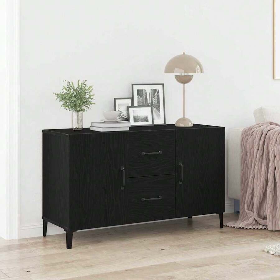 vidaXL Sideboard Mit Schubladen Schwarz 100 X 36 X 60 Cm Holzwerkstoff - Schwarz - Übersicht 1