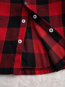 男童运动套装，复古格子图案，防皱连帽衫+多口袋工装牛仔裤，休闲儿童装，百搭单品 - 紅色 - 查看 5