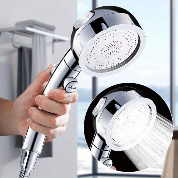 3 رؤوس دش محمولة باليد مع مفتاح تشغيل/إيقاف مؤقت، 3 أوضاع رش توفير المياه، طقم رأس دش قابل للفصل مزود بخرطوم من الفولاذ المقاوم للصدأ وحوامل