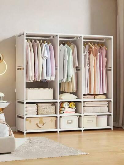 1 pièce Penderie portable, Portant à vêtements en tissu robuste et durable pour chambre à coucher, maison de location, dortoir, organisateur de rangement anti-poussière