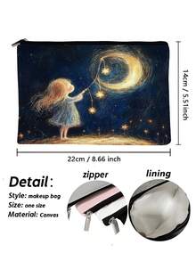 Sun & Moon Pattern Cosmetic Bag - Durable And Spacious, Unisex Travel Organizer For Makeup & Toiletries Lightweight & Portable Travel Bag For Makeup, Toiletries, Phone & Pencils - Stylish & Multi-Purpose, Perfect Party Gift Makeup Bag Make Up Bag Makeup Pouch Toiletry Bag Wash Bag Travel Essential Cruise Essentials Vacation Essentials For Men Women