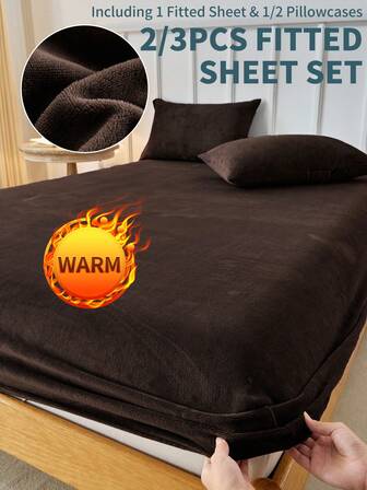 2/3 件床笠套装、床上用品、床垫保护套、床罩、舒适家纺、柔软舒适的床垫罩、纯色床单、深口袋、仅床单、不含枕套、防尘、可机洗、床上用品礼品、适合双人大床、可机洗、秋季装饰、冬季装饰