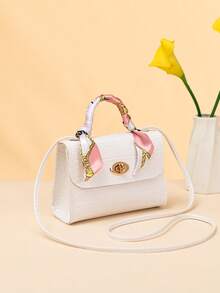 时尚女士手提包、单肩包、斜挎包、多功能可爱迷你钱包（配围巾） - 白色 - 查看 4