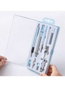 Compass Set, 9 Pieces Geometry Compass, Protractor Set, Geometry Set With Shatterproof Storage Case, Geometry Kit, Drawing Tools - Niebieski - Zobacz 3