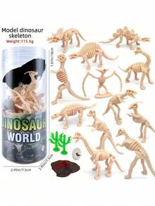12pcs/Set Miniature Dinosaur Skeleton Model Toys (No Duplicates), Size Around 2-3 Inches, PVC Material, Soft Rubber , Realistic Jurassic Dinosaur Bone Fossils Including T-Rex, Stegosaurus, Triceratops, Pteranodon, Brachiosaurus, Ankylosaurus, Parasaurolophus, Suitable For 3-12 Years Old, Cake Topper Decorations (Random Color)