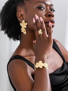 1pc/1pair/1set Gold Beaded Floral Necklace & Earrings Set, Gift For Valentine's Day, Mother's Day, New Year, Floral Element For Wedding Wear - Flower - View 18