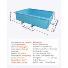 Frame Pool, Above-Ground Pool, 3000x2000x762 Mm, Steel Frame Swimming Pool, Rectangular Steel Frame Pool, Frame Pool For Garden, Garden Pool With 3960 L Water Capacity, For 4-5 People, Blue - 藍色 - 查看 7
