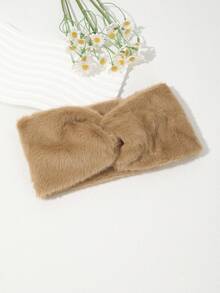 1Pc Autumn Aesthetic Fuzzy Headband, Rabbit Fur-Like Wide Band For Women, 6 Colors (Black/Pink/White/Gray/Brown/​​Beige​), Cozy Forest Photoshoot Prop, Fashion Hair Accessory Warm Hair Bands Women Bandanas