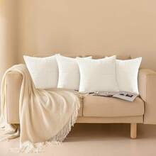 4 Fundas para Cojines, Cojines Decorativos Sala, Almohadas para decoración (45 * 45), Fundas de Almohada de Felpa para Decoración del Hogar Que no Destiñen y Decoración Navideña - 4 piezas de Tiras Beige - Ver 3
