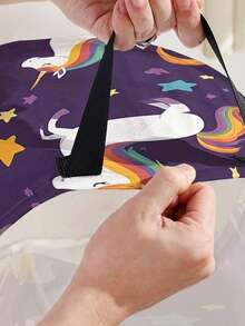 1pc Cartoon Pony Print Foldable Large Capacity Round Storage Basket With Handle, Multipurpose Storage Bin For Nursery, Baby Diaper, Clothes, Toys And Accessories Organization