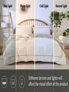 3件套米色和驼色撞色被套套装，饰有蓬松绒球的矩形边框，包含1个被套和2个枕套（不含被芯），适合房间装饰和日常使用，采用柔软亲肤的涤纶面料制成，适用于卧室、主卧、客房，四季皆宜，绒球装饰，几何图案，营造舒适的卧室氛围，价格实惠，展现奢华时尚的家居风格。 - 彩色 - 查看 9