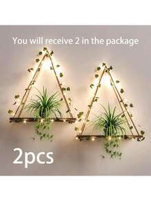 Artificial Ivy LED Light Strip Wall Mounted Shelving Unit, Woven Storage Rack, Suitable For Bedroom, Bathroom, Living Room, Kitchen, Wooden Hanging Plant Shelf, For Wall Decor (Batteries Not Included) - Multicolor - View 13