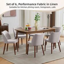strundghti Modern Dining Chair Set Of 4, Linen Upholstered Kitchen Chair With Sold Wood Legs, Wing Backrest, Wooden Dinner Table, Accent Chair For Dining Room, Living Room - Gray Linen-4pcs - 查看 8