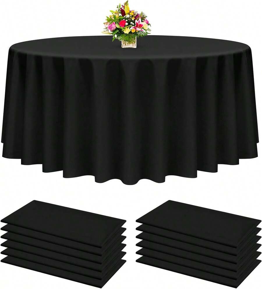 12 Pack Plastic Table Cloth , 60 Inch Black  Table Cloth For Round Tables, Waterproof Stain-Resistant Plastic Tablecloths For Party Picnic Birthday Wedding Outdoor,24896700 - màu đen - Xem 1