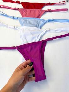Kit 10 Women's Thong Panties With Adjustable Straps Microfiber Comfortable Low Waist Elegant Lingerie Intimate Fashion - 彩色 - 查看 6
