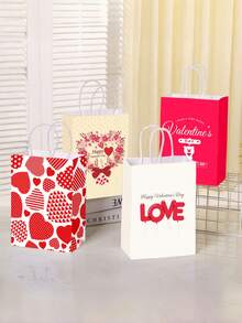 Love Valentine's Day Gift Bag, Wedding Companion Gift Kraft Paper Handbag, Mother's Day Gift Packaging Paper Bag, Love Gift Bag, Gift Storage Bag, Valentine's Day Love Romantic Bag - Multicolor - View 1