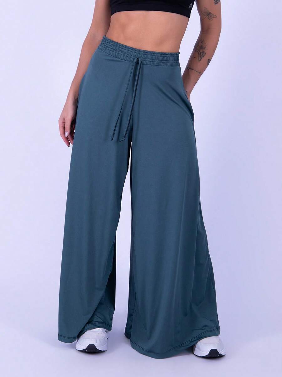 Rocca Fitness Long, Wide-Leg Microfiber Trousers By Fluit, Elegant Women's Fashion. - 綠色 - 查看 1