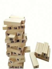 Wooden Tower Game For Kids Ages 6-12 - Classic Building And Knocking Down Block Set, Educational Development Of Creativity, Math & Spatial Skills, Multicolor - Khaki - View 7