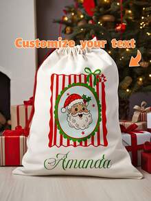 1 pièce Sac de rangement personnalisé Père Noël, texte personnalisé, sac cadeau de Noël personnalisé, grand sac en canevas de Noël avec cordon, sac cadeau de fête en canevas de style spécial, trois tailles au choix, parfait pour la décoration de Noël et les cadeaux de Noël, Makezbright Cadeaux personnalisés, Cadeaux drôles du Père Noël, Ornements personnalisés
