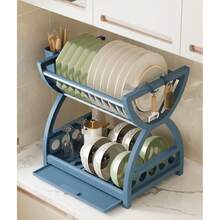 1 件多层大容量厨房储物架和碗碟架 - 重型塑料黑色台面收纳架，无底座，垂直节省空间设计，底架可放置盘子、碗、锅、平底锅、餐具 - 防潮，适用于厨房、餐厅、食品储藏室 - 一体式碗碟干燥架和储物架、厨房架子、水槽碗碟干燥架、带盖碗碟收纳架、壁挂式碗碟干燥架 - 彩色 - 查看 10