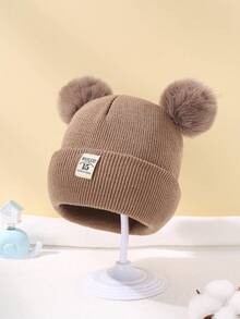 1入組嬰兒雙毛球針織帽帶標籤別針,保持溫暖在冬天 - 卡其色 - 查看 11