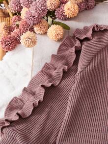 2pcs/Set Young Girl Brown Floral Trim Long Sleeve Sweatshirt And Flared Pants, Autumn/Winter - Brown - View 5