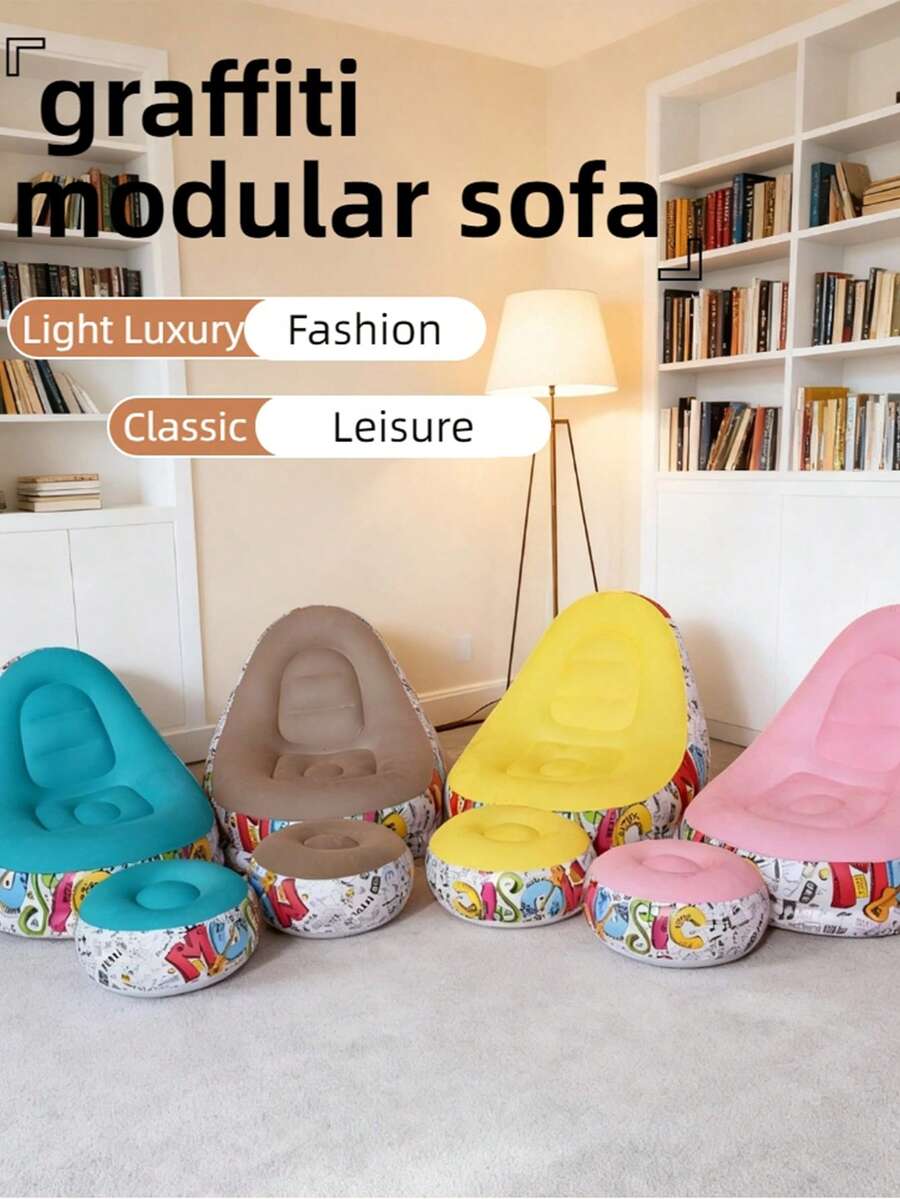 1pc Inflatable Sofa, Inflatable Camping Chair, Inflatable Slouchy Sofa, Inflatable Chair, Foldable Portable Inflatable Chair, Suitable For Living Room, Bedroom, Reading Room, Bedroom, Balcony, Outdoor Camping, Easy To Store And Carry, Leisure And Entertainment, Dorm, Backrest Chair - Multicolor - View 1