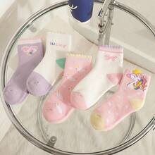 5 Pairs Girls Unicorn Print Socks, Pink, Suitable For Spring, Summer, Autumn, All Seasons, Sizes For 1-3, 4-7, 8-11, 11-14 Years Old Children - Multicolor - View 8
