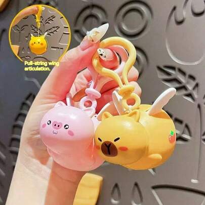 Super Cute Flying Pig Keychain With Pull Cord, Flying Capybara Keychain, Flying Pig Pendant Toy, Stress Relief Small Toy