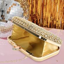 Women's Clutch Bag Party Silver Glitter Wedding Hand Wallet Y1108 - 金色 - 查看 4