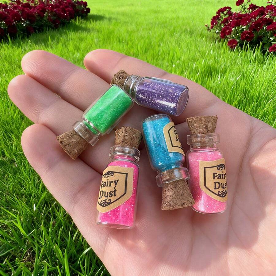 5 件迷你仙女闪光瓶 - 装有彩色闪光的迷你玻璃瓶，配有软木塞，适合生日、毕业典礼、婚礼、生日派对