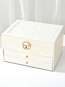 三层大容量珠宝收纳盒，便携式珠宝收纳盒，梳妆台带抽屉珠宝收纳盒，礼品皮革珠宝盒，精美展示包装收纳容器返校